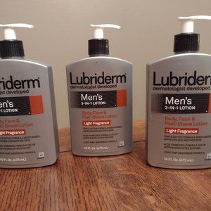 3x Lubriderm Men's 3-In-1 Lotion Body Face Aftershave Light Fragrance 16oz